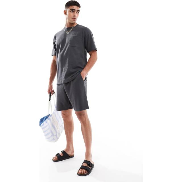 New Look Men's Dark Grey Relaxed Textured Shorts - XS