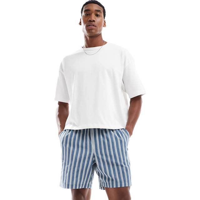 New Look Men's Blue Regular Fit Linen Look Striped Shorts - M