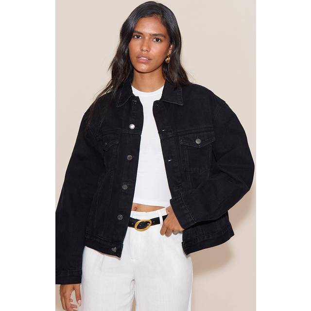 Washed Black Oversized Classic Denim Jacket, Washed Black - 12