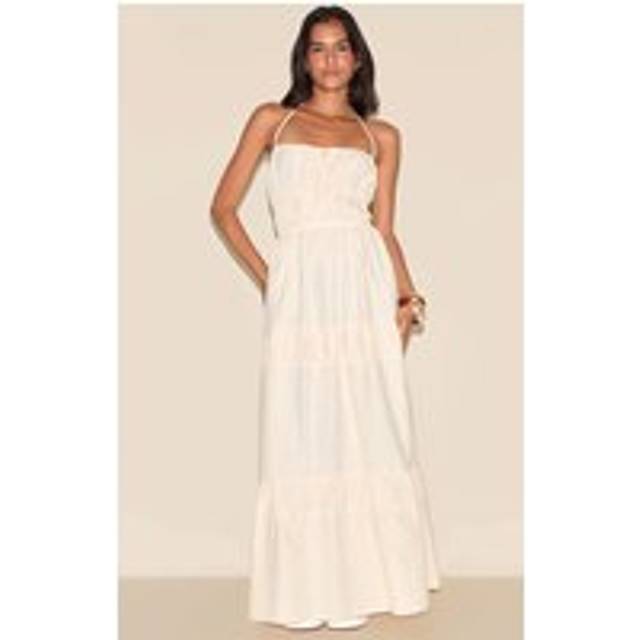 Natural Ruched Backless Strappy Maxi Dress, Natural - 14
