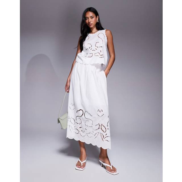 River Island Womens White Broderie Cutwork Maxi Skirt - 8