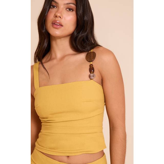 Deep Mustard Woven Resin Bead Detail Cami Top, Mustard - 6