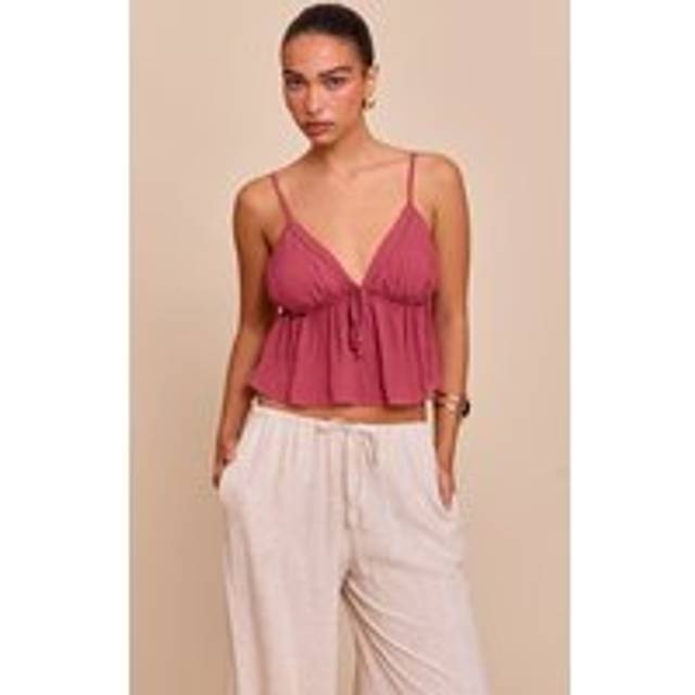 Blush Rose Chiffon Tie Front Ruched Cami, Blush Rose - 12