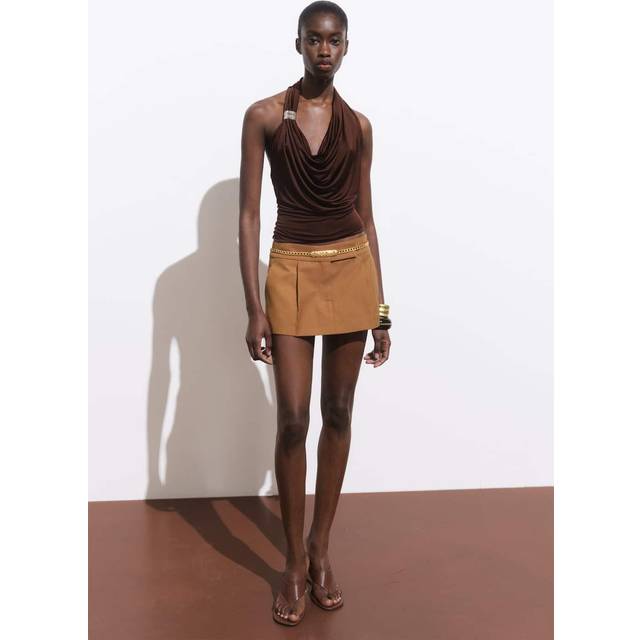 Mini-skirt with pleats medium brown - Woman - 6 - MANGO - Medium Brown