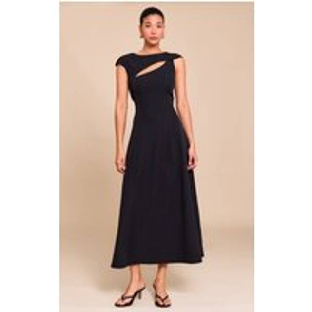 Black Asymmetric Cut Out Detail Midaxi Dress, Black - 12