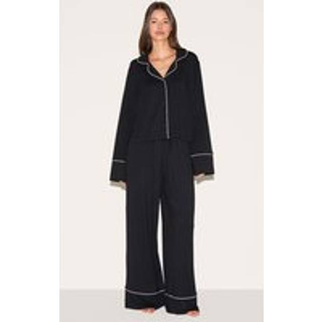 Black Modal Piping Long Pj Set, Black