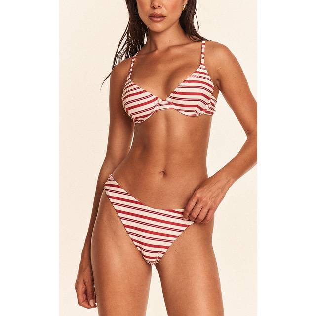 Red Stripe Tanga Bikini Bottoms, Red - 16
