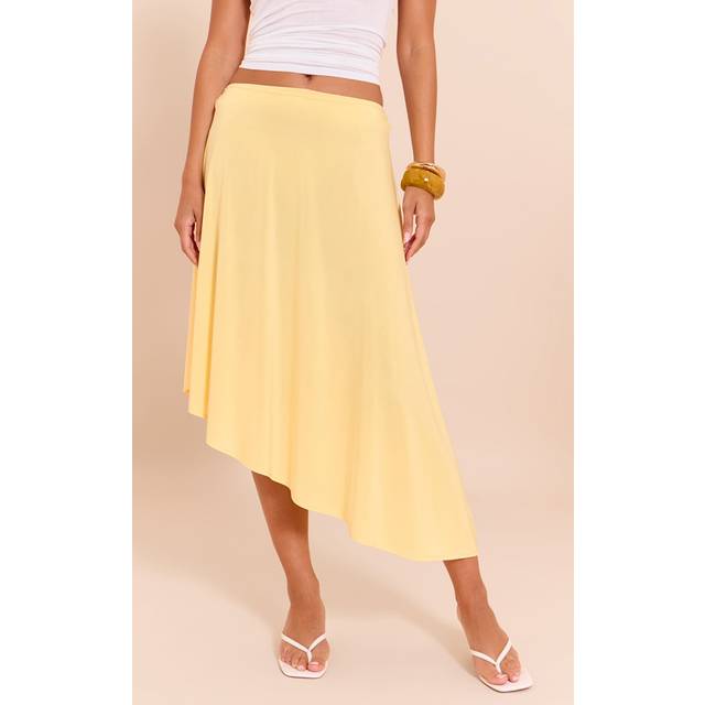 Lemon Asymmetric Hem Slinky Midi Skirt, Lemon - 4