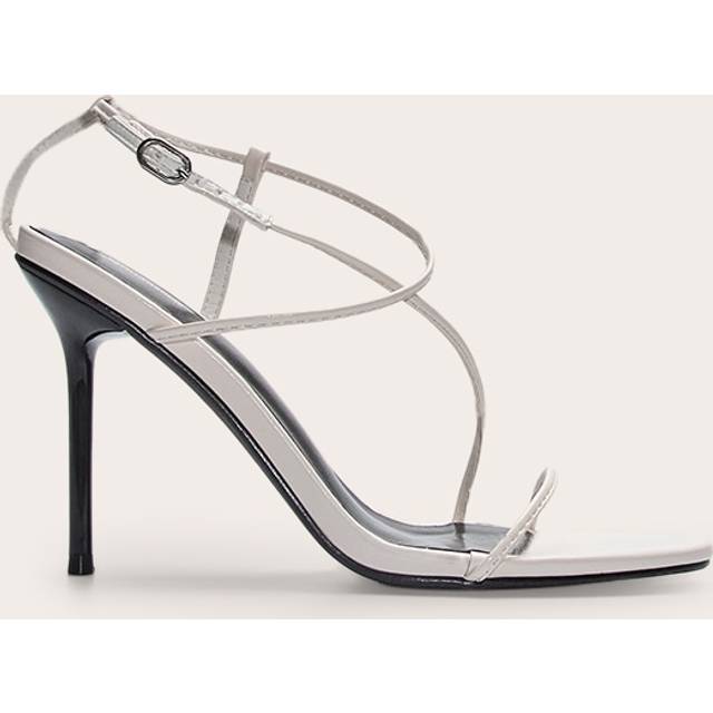 Monochrome Pu Round Toe Strappy High Stiletto Heeled Sandals, Black - 5