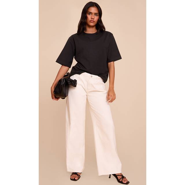 White Low Rise Wide Leg Jeans, White - 16
