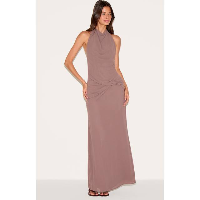 Mushroom Chiffon Twist Detail Maxi Dress, Mushroom - 10