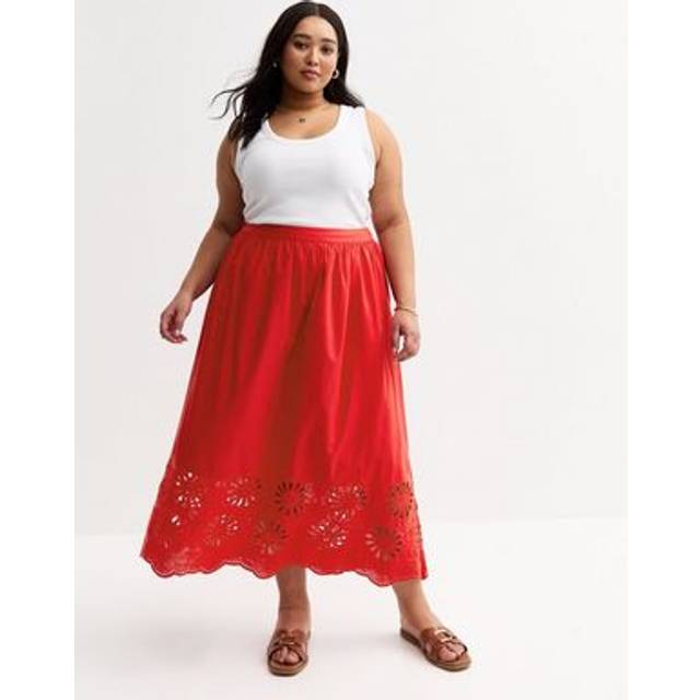 New Look Women's Plus Size Red Cutwork Hem Midi Skirt Curves - UK 24
