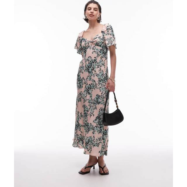 & Other Stories – Blommig midaxiklänning med puffärmar, snurrad knut och hjärtformad halsringning-Flera