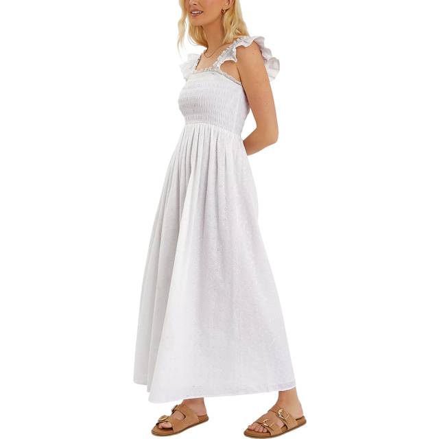Sleeveless Smocked Broderie Sundress White, Size: M - Accessorize