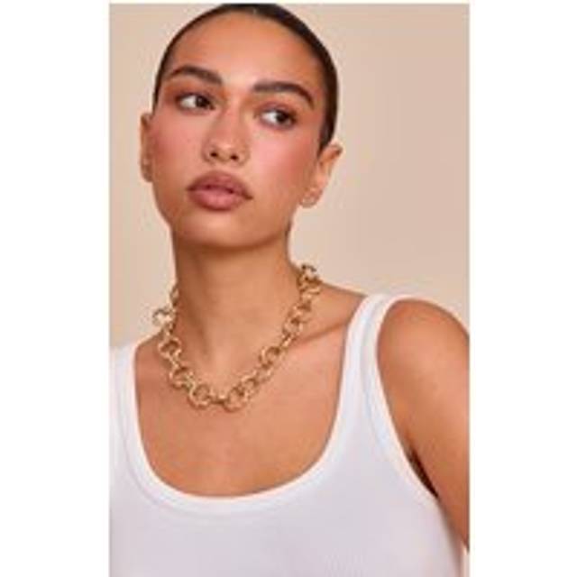 Gold Chunky Textured O-Ring Chain Necklace, Yellow - One Size