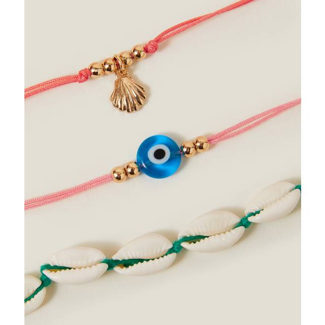 Gold 3-Pack Shell Cord Anklets - Accessorize - One Size