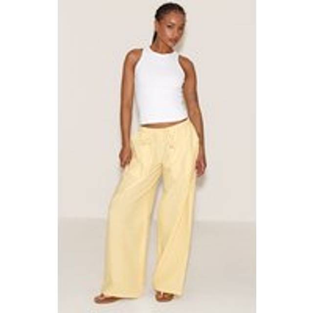 Petite Lemon Linen Drawstring Waist Trousers, Lemon - 2