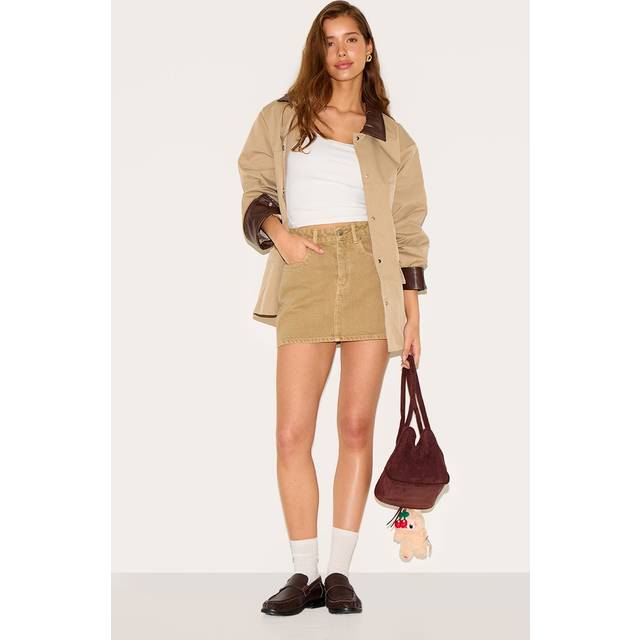 Washed Khaki Denim Mini Skirt, Washed Khaki - 4