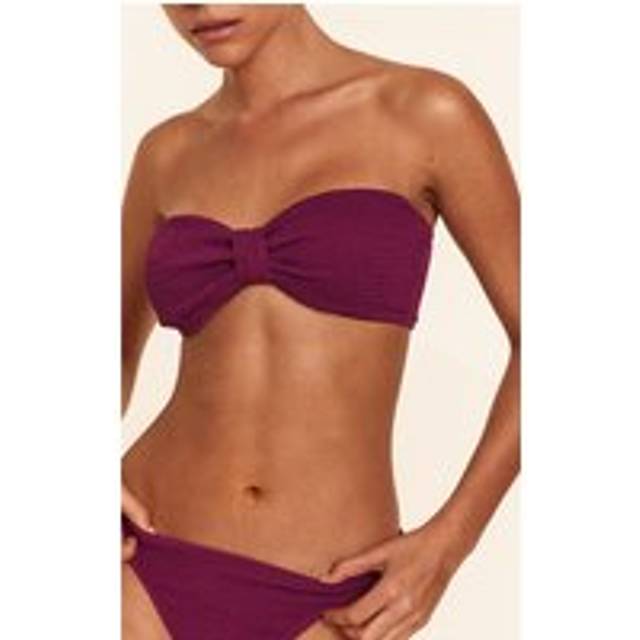 Purple Crinkle Bandeau Knot Front Bikini Top, Purple - L