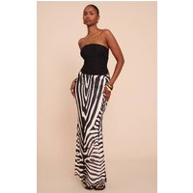 Black Print Chiffon Maxi Skirt, Black - 8