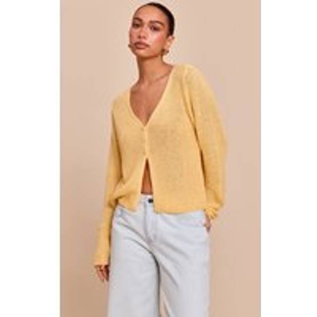 Lemon Filagree Button Cardigan, Lemon - XS