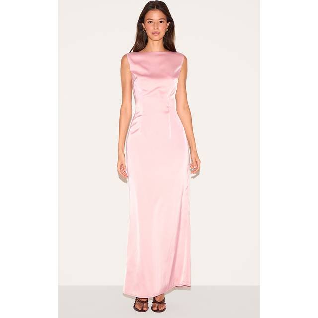 Blush Bridesmaid Satin Boat Neck Maxi Dress, Pink - 4