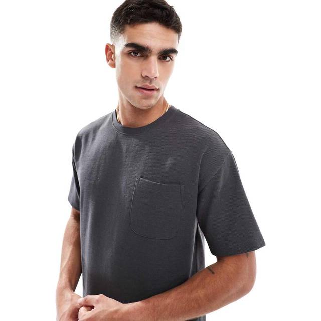 New Look Men's Dark Grey Relaxed Textured Top - XS