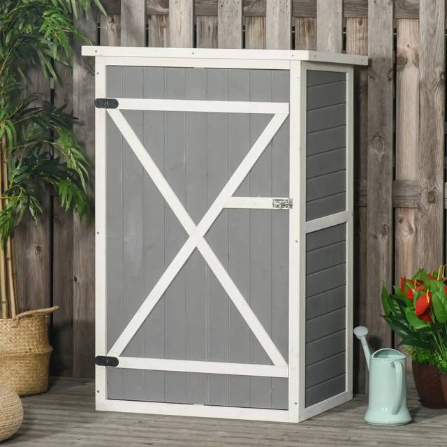 Wooden Small Shed, Garden Storage Shed With Shelves And Bolt Latch - Grey (115cm H X 68cm W X 50cm D)