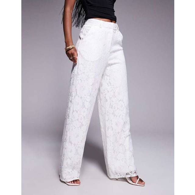 River Island Womens White Lace Wide Leg Tailored Trousers - 8