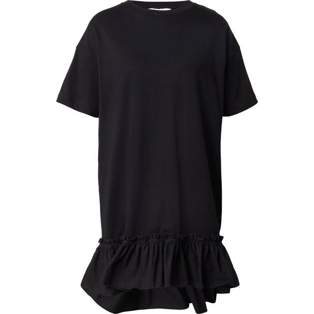 Miss Selfridge – Svart t-shirtklänning i poplin med volangfåll-Svart/a