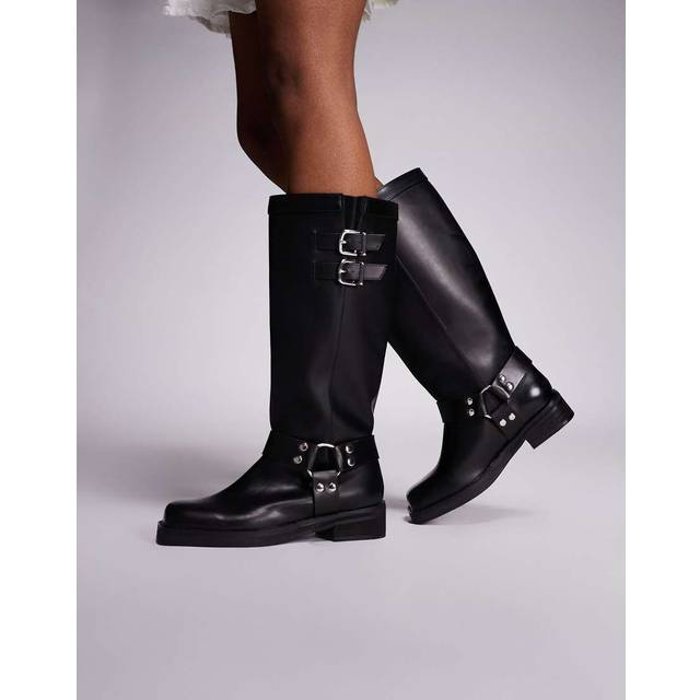 Public Desire – Sirius – Svarta, platta, knähöga boots med selerem-Svart/a