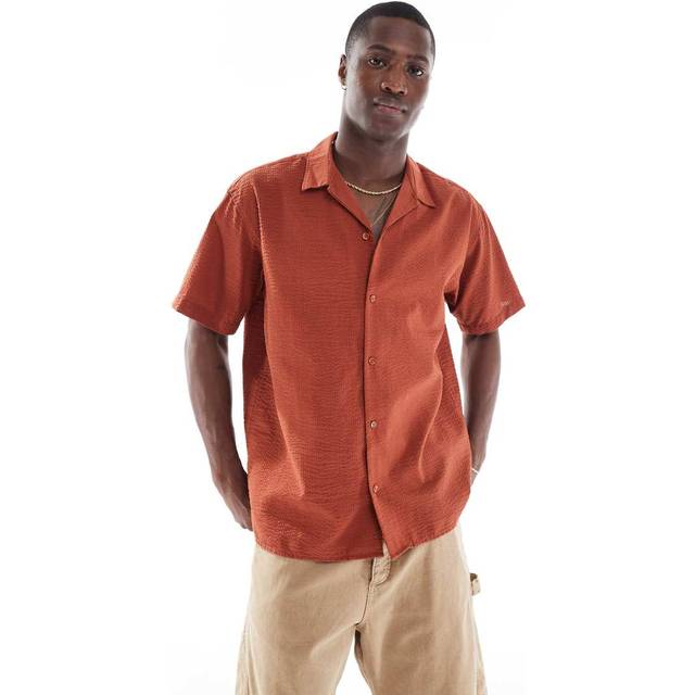 Jack & Jones Men's Orange Seersucker Resort Shirt New Look - XL