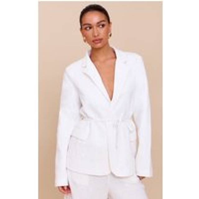 Off White Linen Look Tie Waist Blazer, Off White - 8