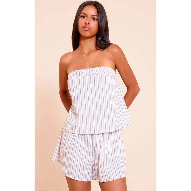 Petite Grey Stripe Flowy Shorts, Grey - 6