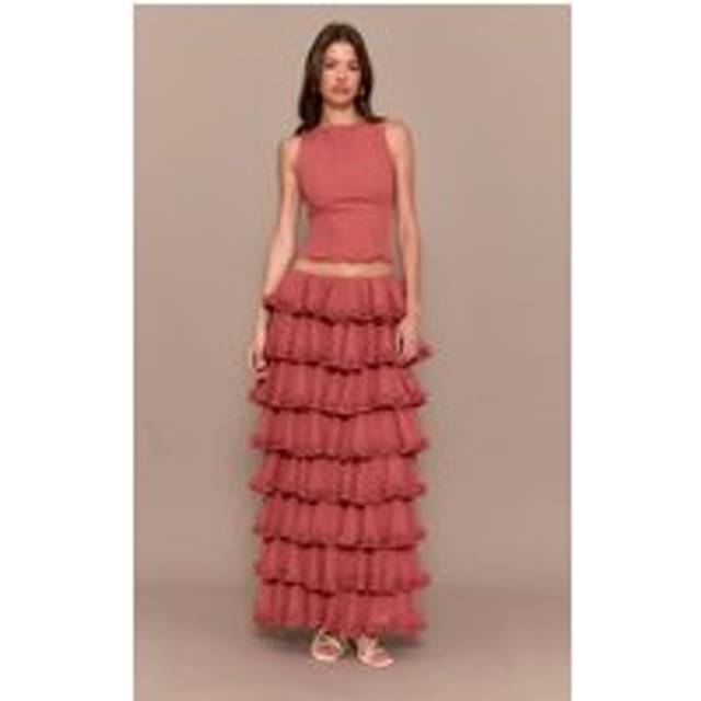 Blush Rose Chiffon Tiered Frill Maxi Skirt, Blush Rose - 14