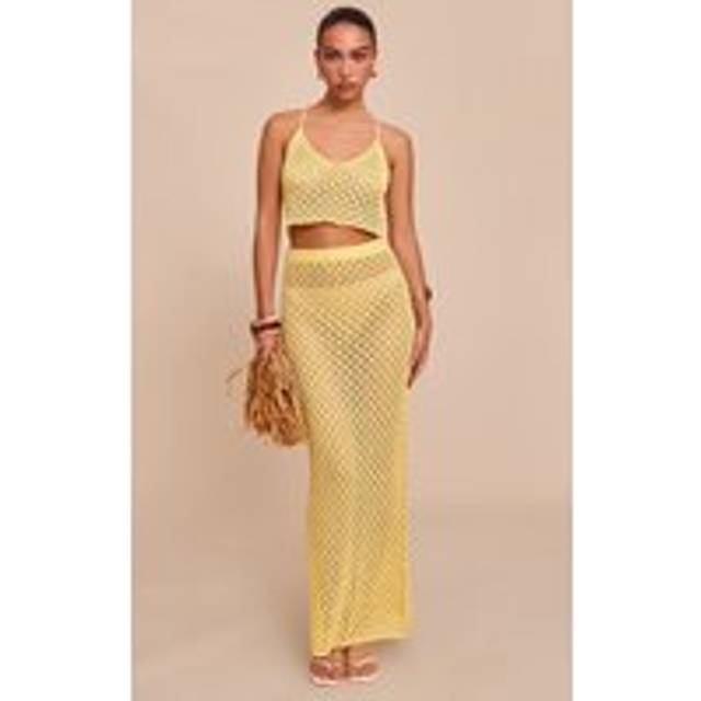 Lemon Crochet Knit Maxi Skirt, Lemon