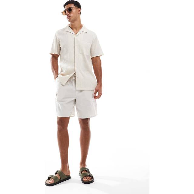 New Look Men's Oatmeal Regular Drawstring Waist Cargo Shorts - L