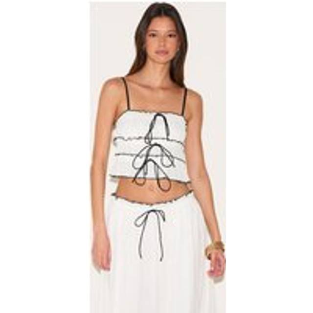 White Cheesecloth Contrast Cami Top, White - 6