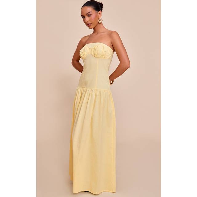 Lemon Bandeau Bust Seam Detail Maxi Dress, Lemon - 10