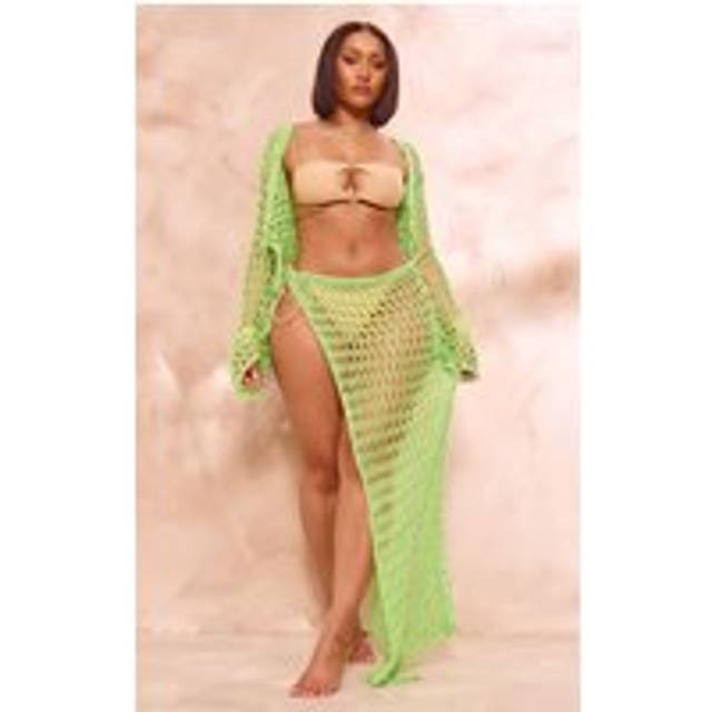 Shape Lime Knitted Low Rise Maxi Skirt, Green
