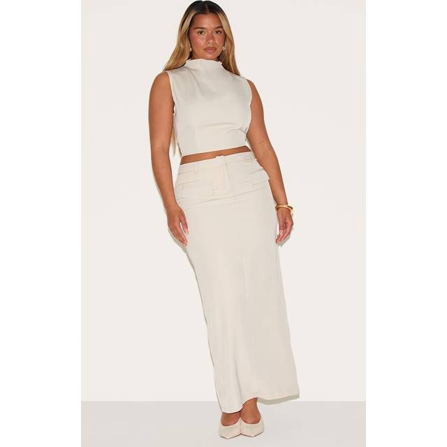 Shape Stone Tailored High Waisted Split Front Maxi Skirt, White - 16