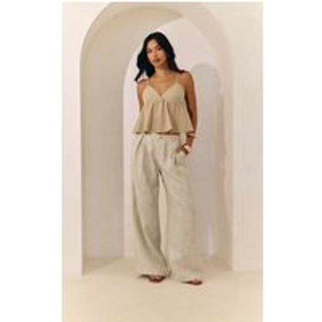 Stone Tailored Tweed Wide Leg Trousers, White - 14