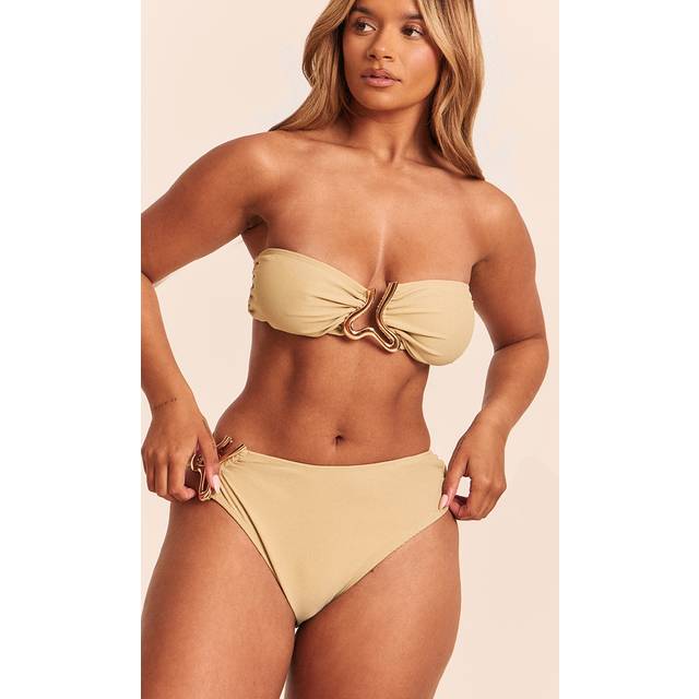 Shape Olive Gold Wave Trim Bandeau Bikini Top, Green - 10