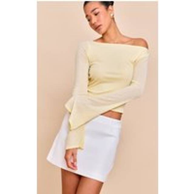 White Woven A Line Mini Skirt, White - 4