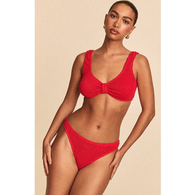 Red Crinkle Knot Front Bikini Top, Red - S