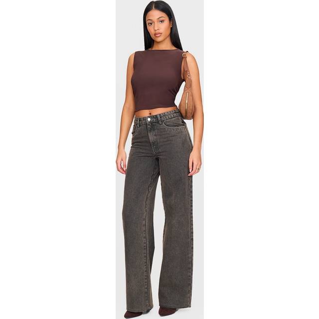 Tall Vintage Brown Low Waist Wide Leg Jeans, Vintage Wash - 10