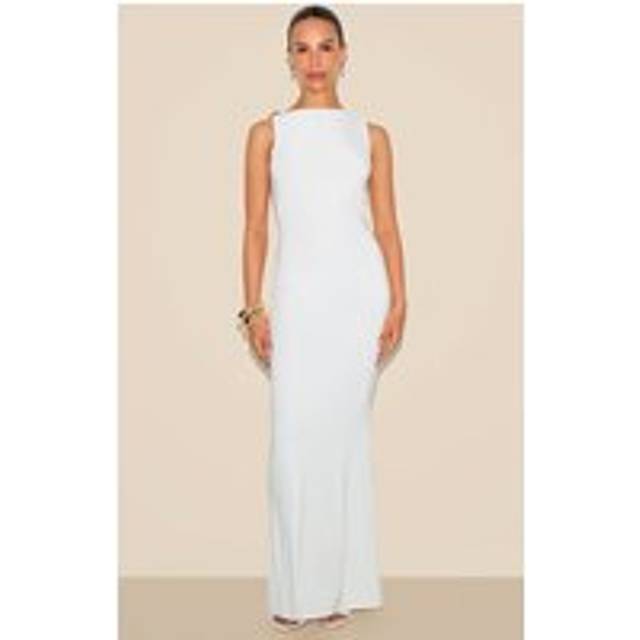 Petite White Gold Trim Detail Maxi Dress, White - XS