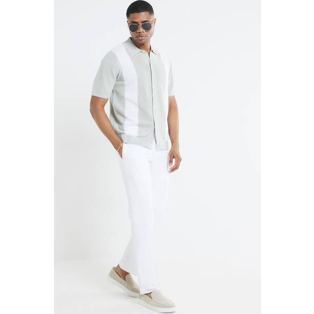 River Island Crochet Colour Block Shirt, Green, Size L, Men