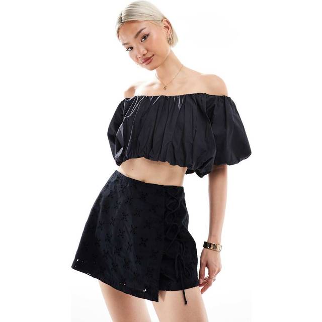 New Look Women's Plus Size Black Floral Embroidered Tie Up Trim Skort Curves - UK 18