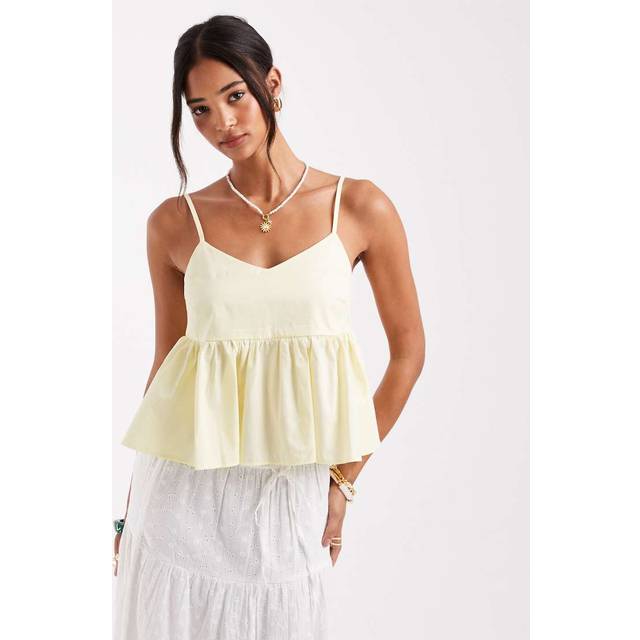New Look Women's Yellow Strappy Peplum Hem Cami Top - UK 6
